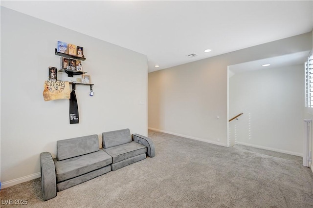 10722 Red Badge Ave, Las Vegas, NV 89166 - living area with an upstairs landing, carpet floors, and recessed lighting