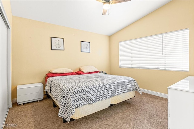 8611 Gabilan Ct, Las Vegas, NV 89123 - carpeted bedroom featuring vaulted ceiling, a closet, and ceiling fan