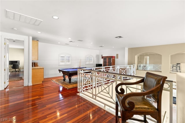 7520 Captains Harbor Dr, Las Vegas, NV 89117 - hallway featuring wood finished floors, recessed lighting, and an office area
