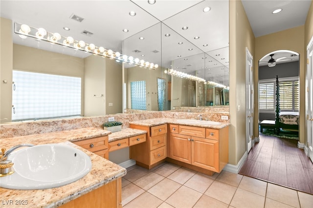 7520 Captains Harbor Dr, Las Vegas, NV 89117 - full bathroom featuring vanity, ceiling fan, tile patterned flooring, ensuite bath, and recessed lighting