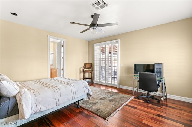 7520 Captains Harbor Dr, Las Vegas, NV 89117 - bedroom featuring access to exterior, wood finished floors, a desk, and ceiling fan