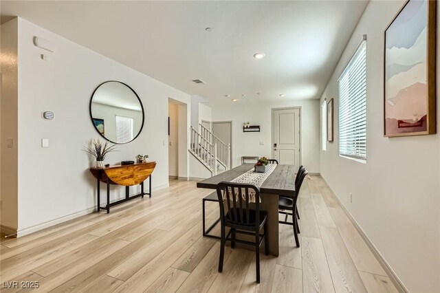 1289 Valencia Cliffs Ave, Henderson, NV 89012 - dining room featuring stairway, light wood-style floors, and recessed lighting