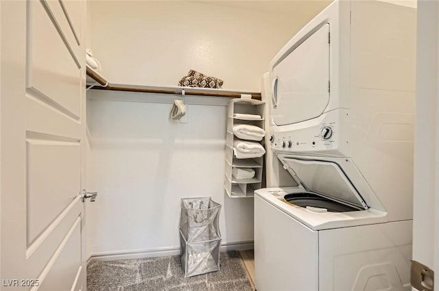 1289 Valencia Cliffs Ave, Henderson, NV 89012 - laundry room with stacked washer / dryer and baseboards