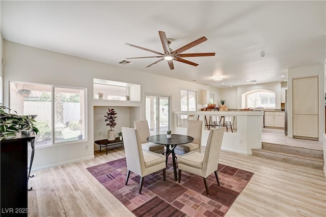10921 Calcedonian St, Las Vegas, NV 89141 - dining space featuring a ceiling fan and light wood-type flooring