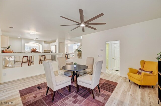 10921 Calcedonian St, Las Vegas, NV 89141 - dining space with light wood finished floors and a ceiling fan