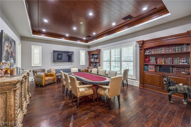 30 Augusta Canyon Way, Las Vegas, NV 89141 - dining area featuring a tray ceiling, wood finished floors, wood ceiling, and recessed lighting