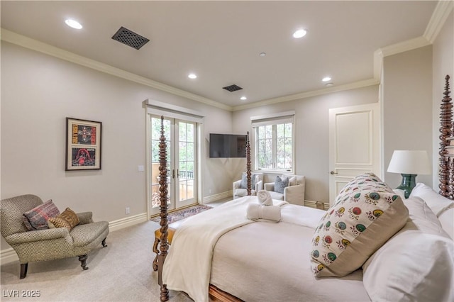 30 Augusta Canyon Way, Las Vegas, NV 89141 - carpeted bedroom featuring access to exterior, recessed lighting, and crown molding