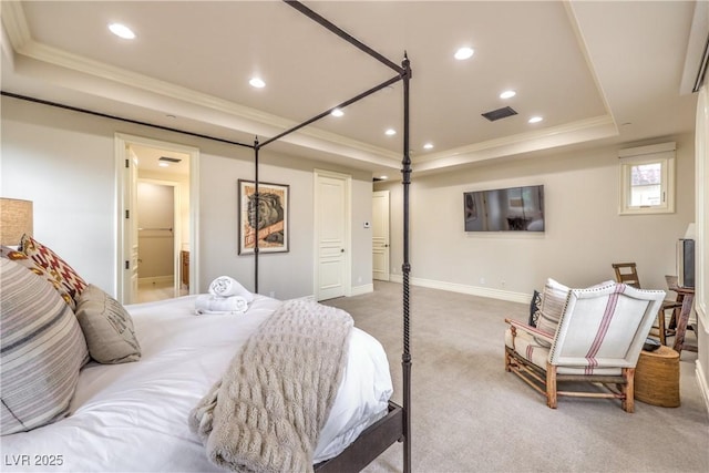 30 Augusta Canyon Way, Las Vegas, NV 89141 - carpeted bedroom featuring a tray ceiling, crown molding, and recessed lighting