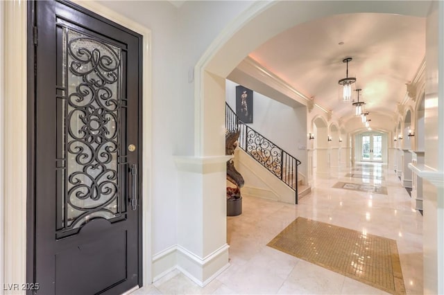 30 Augusta Canyon Way, Las Vegas, NV 89141 - entryway featuring arched walkways, stairway, and lofted ceiling