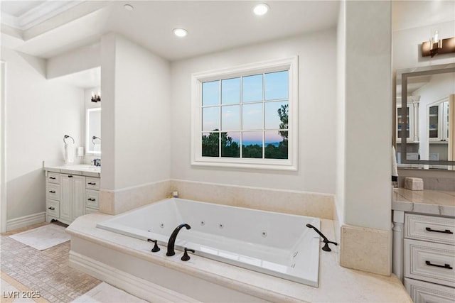 30 Augusta Canyon Way, Las Vegas, NV 89141 - full bath featuring vanity, a tub with jets, and recessed lighting