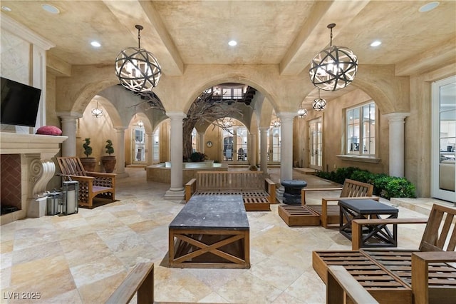 30 Augusta Canyon Way, Las Vegas, NV 89141 - common area with beam ceiling and recessed lighting