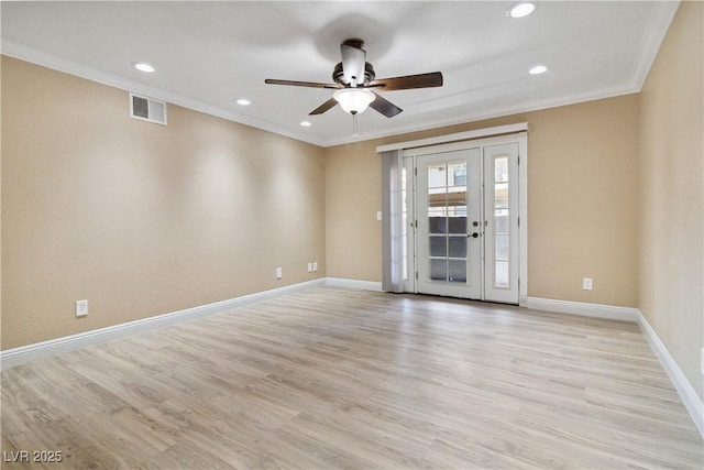 2451 N Rainbow Blvd Unit 1091, Las Vegas, NV 89108 - unfurnished room featuring a ceiling fan, recessed lighting, crown molding, and light wood-style floors
