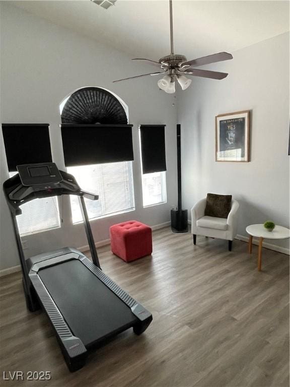 3521 Hazelnut Pine Pl Unit 1, North Las Vegas, NV 89084 - exercise area featuring ceiling fan and wood finished floors