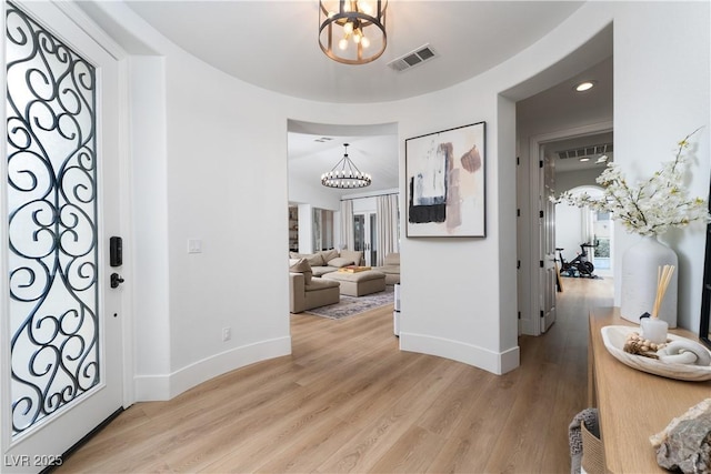 11830 Kingsbarns Ct, Las Vegas, NV 89141 - entrance foyer featuring a chandelier, light wood-type flooring, and recessed lighting