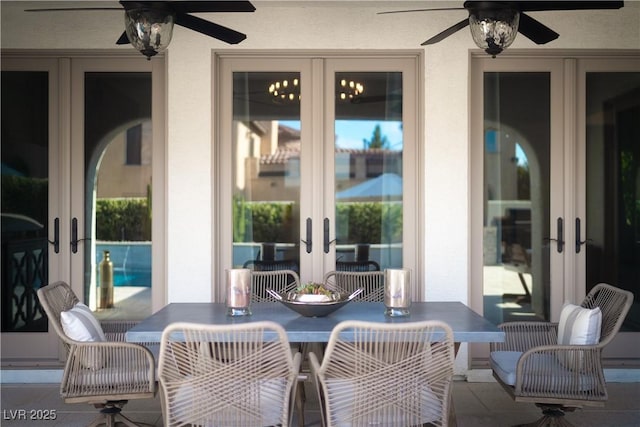 11830 Kingsbarns Ct, Las Vegas, NV 89141 - view of patio / terrace with french doors, ceiling fan, and outdoor dining area