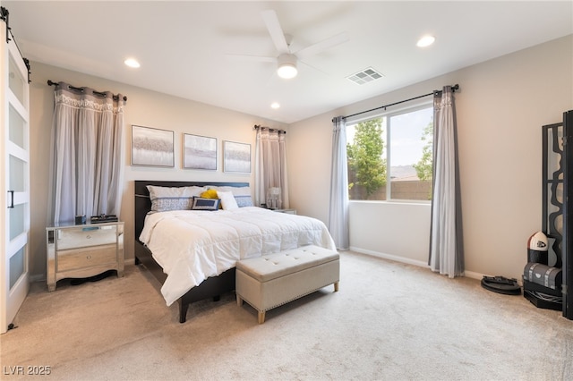 12478 Dolan Point St, Las Vegas, NV 89138 - bedroom featuring light colored carpet, recessed lighting, and a ceiling fan