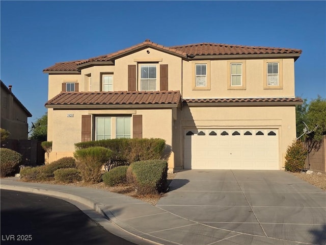 7428 Timber Run St, Las Vegas, NV 89149 - mediterranean / spanish-style home featuring driveway, stucco siding, an attached garage, and a tile roof