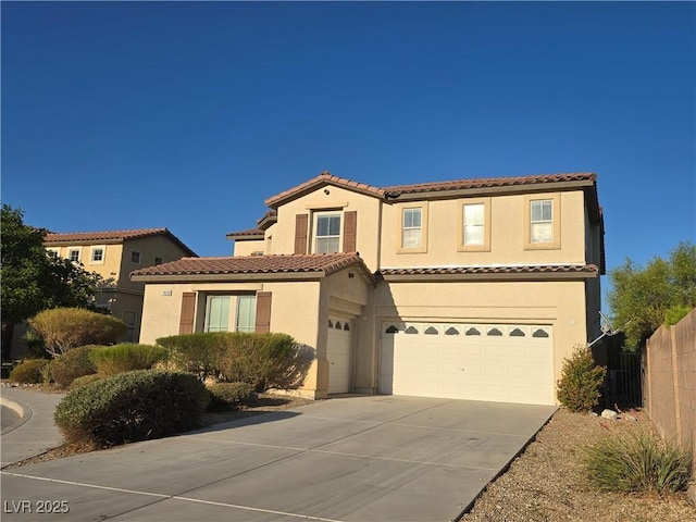 7428 Timber Run St, Las Vegas, NV 89149 - mediterranean / spanish-style home featuring stucco siding, an attached garage, a tile roof, and concrete driveway