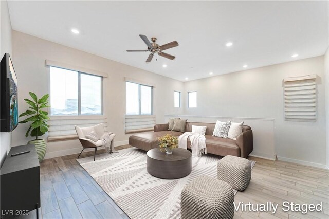 4122 Yucca Bloom St Unit 0, Las Vegas, NV 89135 - living area with ceiling fan, light wood-type flooring, and recessed lighting