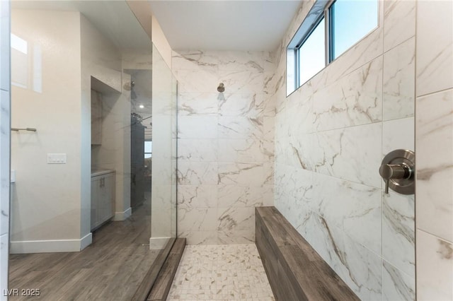 4122 Yucca Bloom St Unit 0, Las Vegas, NV 89135 - full bath featuring a marble finish shower, wood finished floors, and vanity