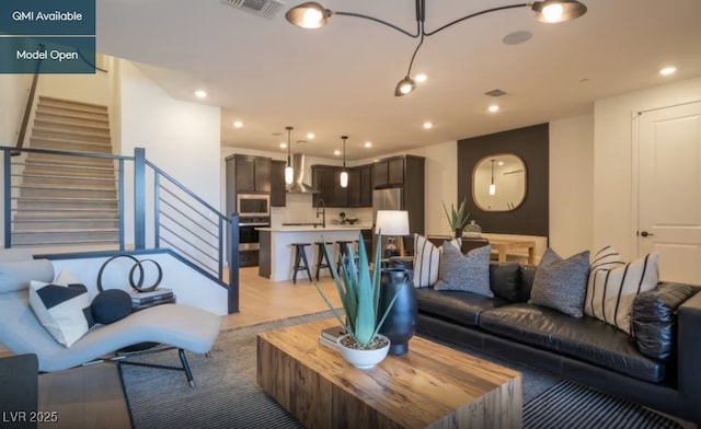 11418 Crimson Ledge Ave, Las Vegas, NV 89138 - living room with stairs and recessed lighting