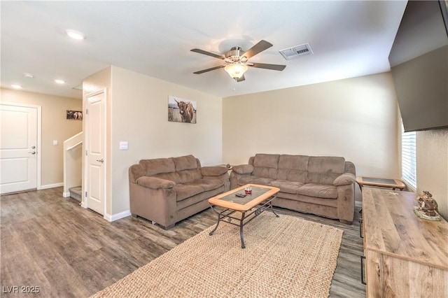 619 Harmony Rock Ave, North Las Vegas, NV 89081 - living area featuring ceiling fan, wood finished floors, and recessed lighting