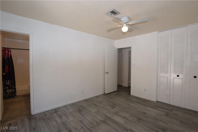 3323 Bancroft Cir, Las Vegas, NV 89121 - unfurnished bedroom with wood finished floors, a closet, and ceiling fan