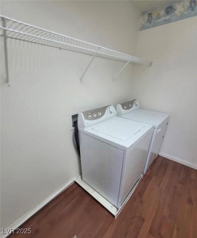 7349 Dolphine Crest Ave, Las Vegas, NV 89129 - washroom featuring separate washer and dryer and wood finished floors