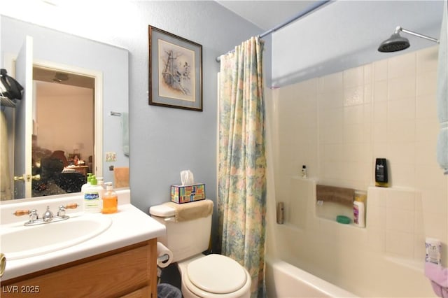 5105 Wildroot Rd, Las Vegas, NV 89130 - full bathroom with vanity and shower / bath combo with shower curtain