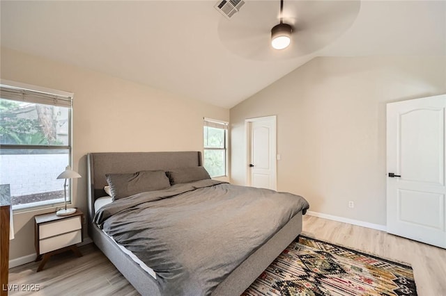2535 Cortina Ave, Henderson, NV 89074 - bedroom featuring light wood-style floors, lofted ceiling, and ceiling fan
