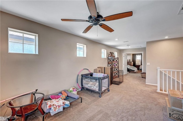 6322 Highledge St, North Las Vegas, NV 89081 - recreation room with carpet flooring, ceiling fan, and recessed lighting