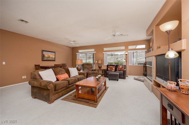 3251 Pheasant Hills Way, Laughlin, NV 89029 - carpeted living room featuring a ceiling fan