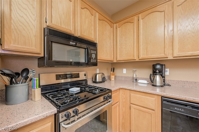 3251 Pheasant Hills Way, Laughlin, NV 89029 - kitchen featuring black appliances, light brown cabinets, tile patterned flooring, and light stone countertops