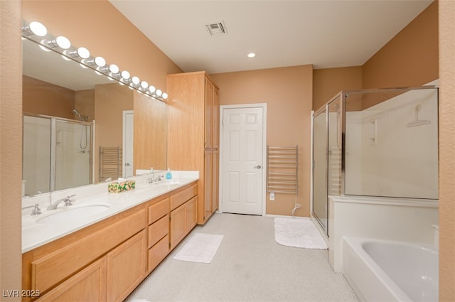 3251 Pheasant Hills Way, Laughlin, NV 89029 - bathroom featuring a stall shower, a bath, and double vanity
