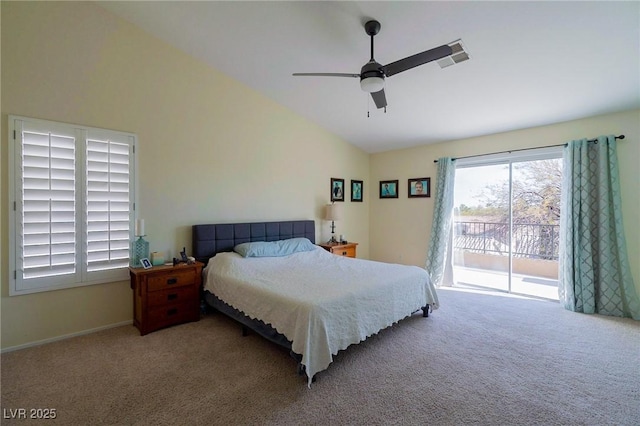 212 Stour Ln, Las Vegas, NV 89144 - bedroom with access to outside, carpet floors, lofted ceiling, and a ceiling fan