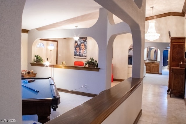 3430 Tanto Cir, Las Vegas, NV 89121 - hall featuring arched walkways, light colored carpet, and ornamental molding