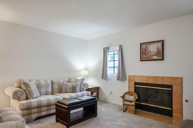 2902 Aztec Lily Ln, Henderson, NV 89074 - living room featuring a tile fireplace and carpet