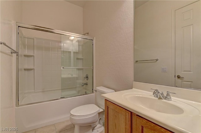 225 Palmetto Pointe Dr, Henderson, NV 89012 - bathroom with vanity, shower / bath combination with glass door, tile patterned flooring, and a textured wall