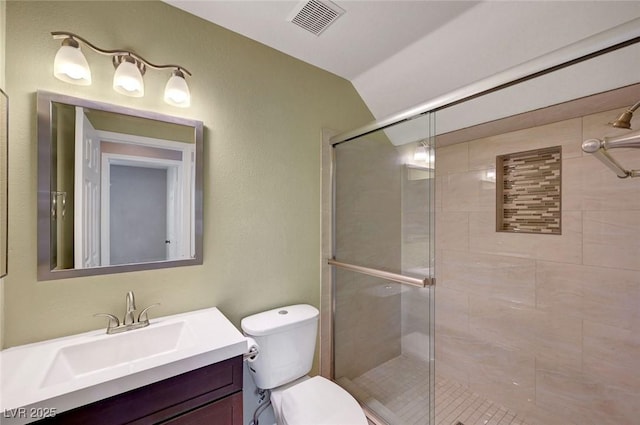 1424 Colt Dr, Henderson, NV 89002 - full bathroom featuring lofted ceiling, vanity, and a shower stall