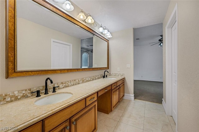 81 Quail Run Rd, Henderson, NV 89014 - bathroom with double vanity, a ceiling fan, and tile patterned floors