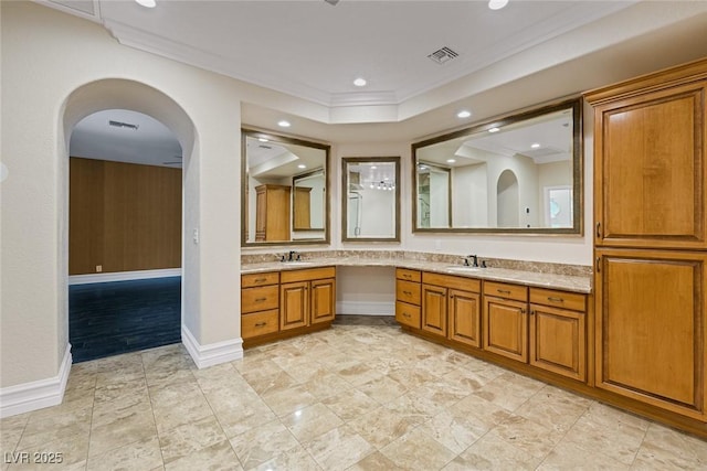81 Quail Run Rd, Henderson, NV 89014 - bathroom featuring ornamental molding, vanity, and recessed lighting