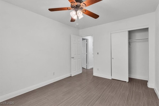 658 Turtleback Dr, North Las Vegas, NV 89031 - unfurnished bedroom with a closet, ceiling fan, and wood finished floors