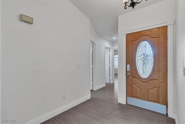 658 Turtleback Dr, North Las Vegas, NV 89031 - entryway with a chandelier, wood finished floors, and recessed lighting