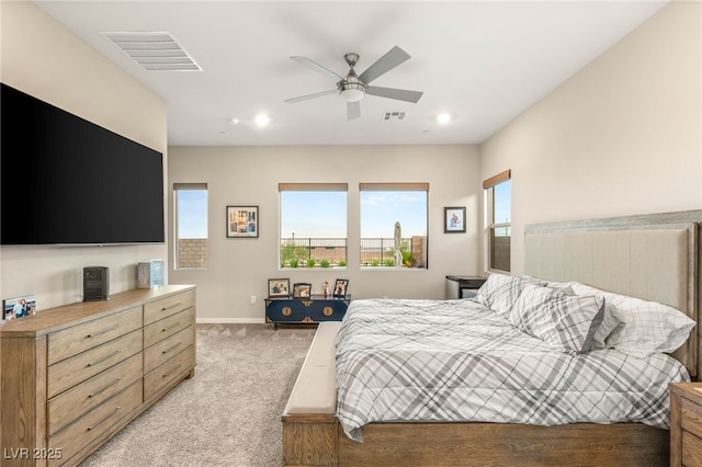 186 Vista Balla Ave, Las Vegas, NV 89138 - bedroom featuring light carpet, ceiling fan, and recessed lighting