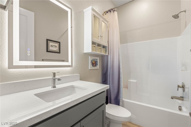 186 Vista Balla Ave, Las Vegas, NV 89138 - bathroom with shower / tub combo with curtain, vanity, and a textured wall