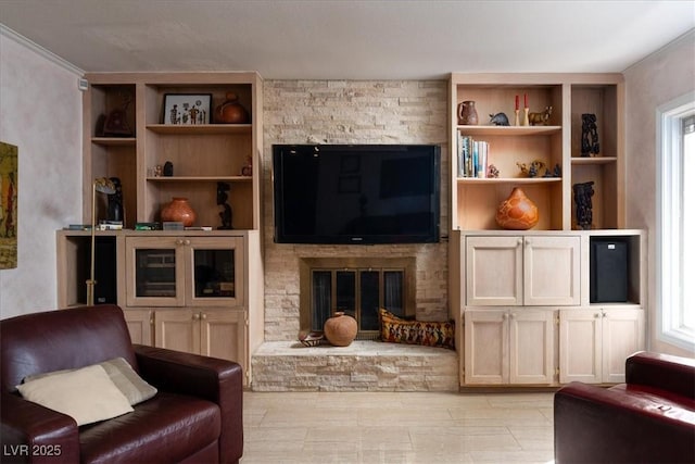 2917 Chapala Dr, Las Vegas, NV 89120 - living room featuring a large fireplace and built in features