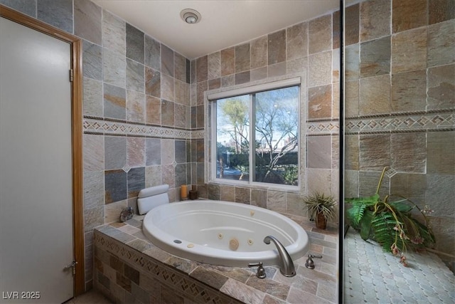 2917 Chapala Dr, Las Vegas, NV 89120 - full bathroom with a tub with jets and tile walls