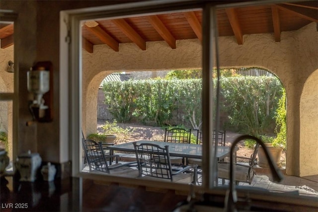 2917 Chapala Dr, Las Vegas, NV 89120 - doorway with a wood ceiling with exposed beams