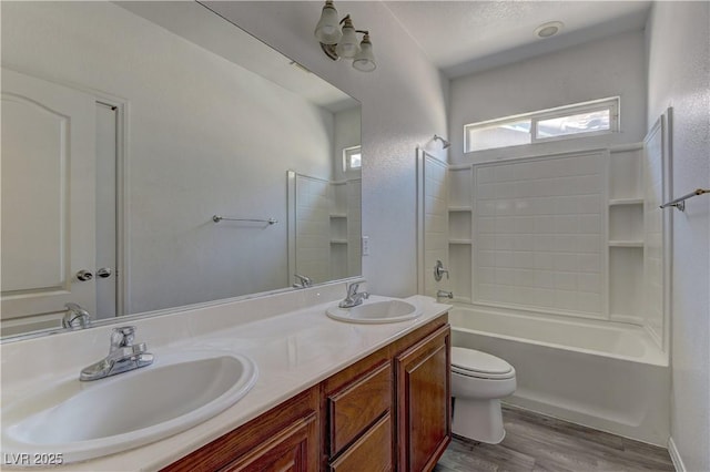 4505 Truscott Ct, Las Vegas, NV 89130 - full bathroom featuring double vanity, wood finished floors, and shower / bath combination