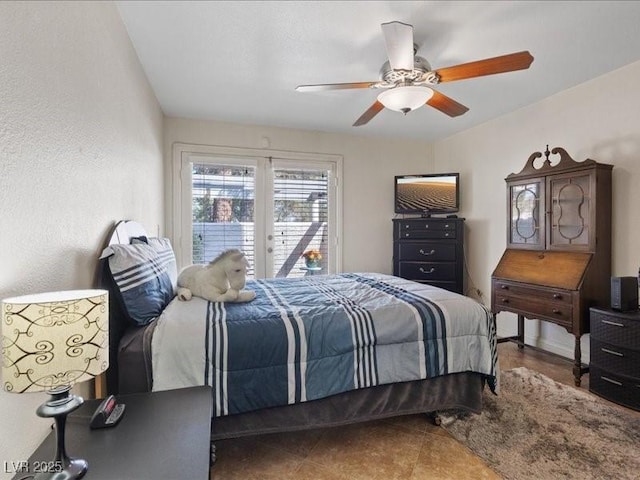 8961 Clairton Ct, Las Vegas, NV 89117 - bedroom with access to outside and a ceiling fan